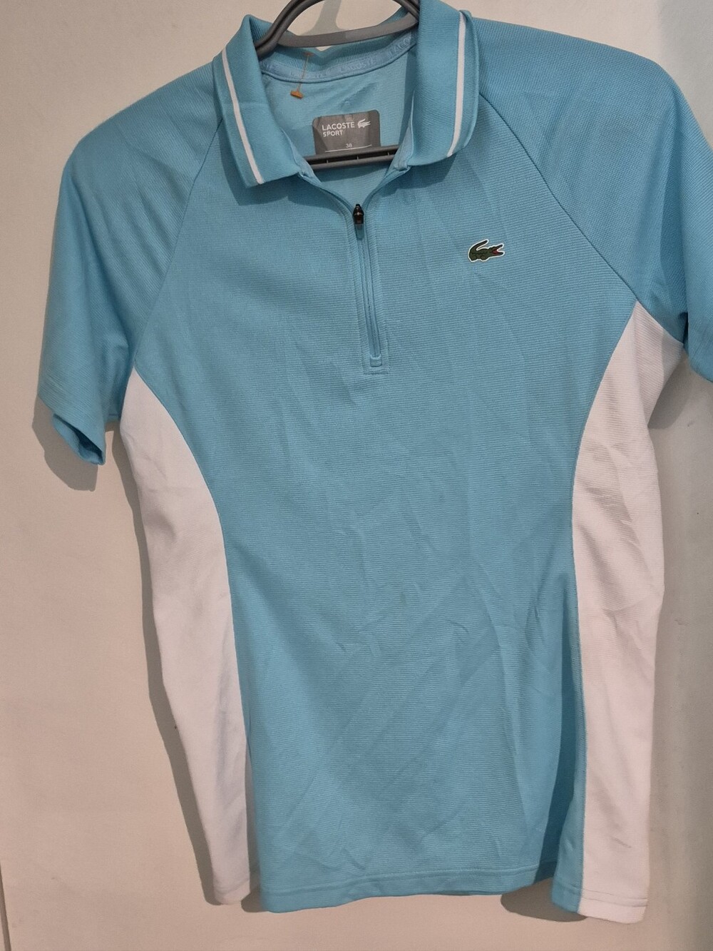 Lacoste Light Blue Half-Zip Sport Polo with White Panels Sz.38